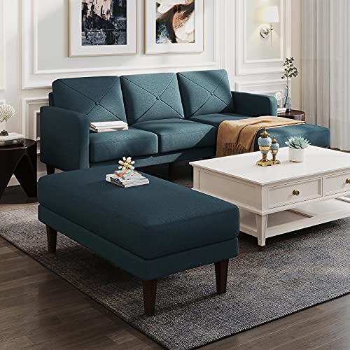 Belffin Convertible Sectional Sofa Couch with Ottoman Reversible L Shaped Sofa Couch Set in Fabric Blue