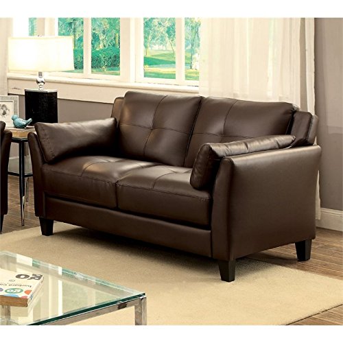 BOWERY HILL Tufted Faux Leather Loveseat in Brown