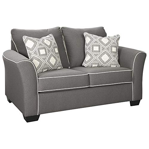 Signature Design by Ashley - Domani Loveseat w/ 2 Accent Pillows, Charcoal