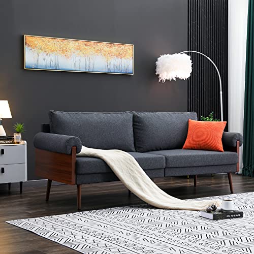 Vonanda Modern Fabric Sofa, 75“ Contemporary 3-seaters Sofas with Soft Round Arms and Stable Metal Legs, Mid-Century Sofa Couch for Bedroom, Living Room and Office, Gray