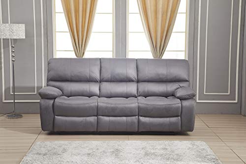 Betsy Furniture Microfiber Reclining Sofa Couch Set Living Room Set 8007 (Grey, Sofa)