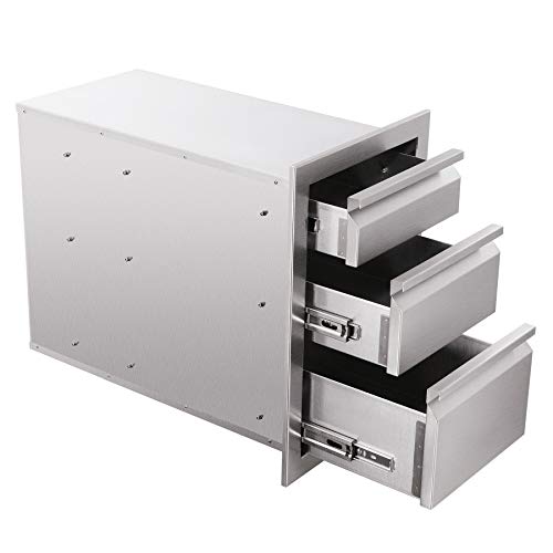 CO-Z Outdoor Kitchen Drawer, 304 Stainless Steel 3 Layers Access Door BBQ Drawer for BBQ Island, Patio Grill Station, SUS304 Outside Kitchen Cabinet Barbecue Storage Drawers (14