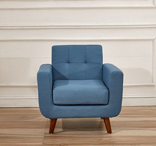 US Pride Furniture AS5169-S+C Charles Mid-Century Modern 100% Linen Fabric Sofa and Chair 2 Pic Set, Clean-Lined Design for Apartment and House, Payne's Grey