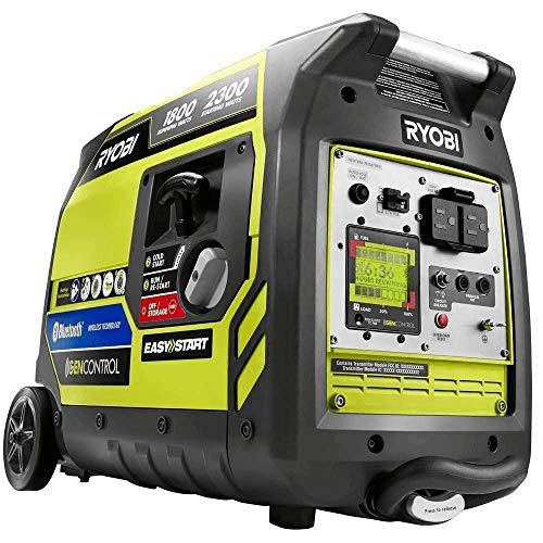 Ryobi RYI2300BTA Bluetooth 2300 Watt Starting 1800 Watt Running Gasoline Powered Super Quiet Digital Inverter Generator (Non-Retail Packaging)