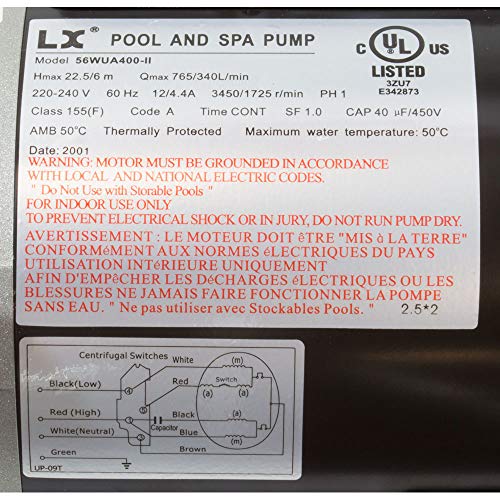 Pump, LX 56WUA, 4.0hp, 230v, 2-SPD, 56Fr, 2.5 x 2, SD
