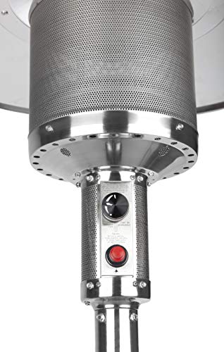 Fire Sense Stainless Steel Commercial Patio Heater with Wheels | Uses 20 Pound Propane Tank | 46,000 BTU Output | Electronic Ignition System | Weighted Base | Portable Outdoor Heat Lamp