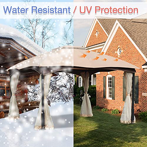 Aoodor Patio Gazebo 12' x 12' Metal Frame with Mesh Netting Canopy Top - Khaki Color