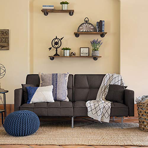 Best Choice Products Linen Upholstered Tufted Convertible Splitback Sleeper Futon w/Pillows, Brown
