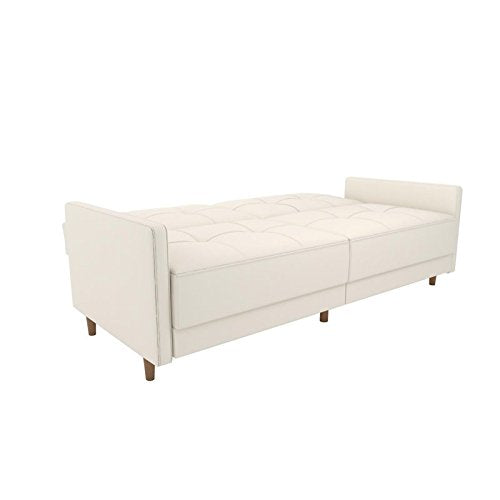 Atlin Designs Mid Century Tufted Faux Leather Multi-Functional Convertible Sleeper Sofa in White
