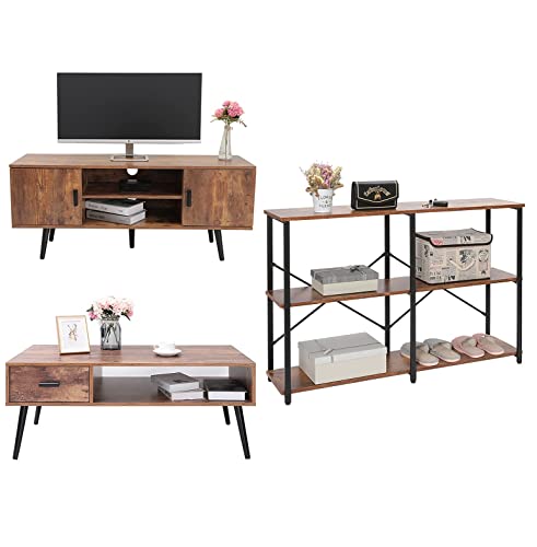 IWELL Mid Century Living Room Table Set of 3, Accent Furniture from Entryway to Living Room & Bedroom, Rustic Brown