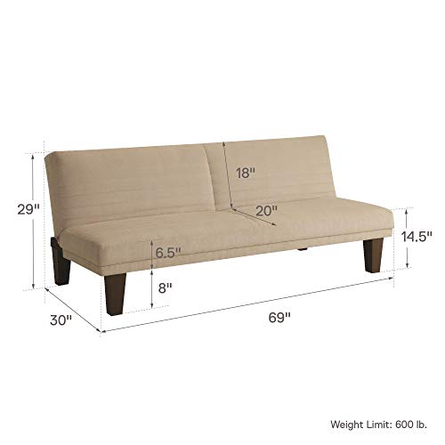 DHP Dillan Convertible Futon Couch Bed with Microfiber Upholstery and Wood Legs - Tan