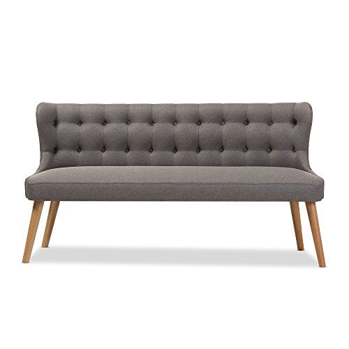 Baxton Studio Parisa Grey Fabric & Natural Wood Finishing 3 Seater Settee Bench, gray
