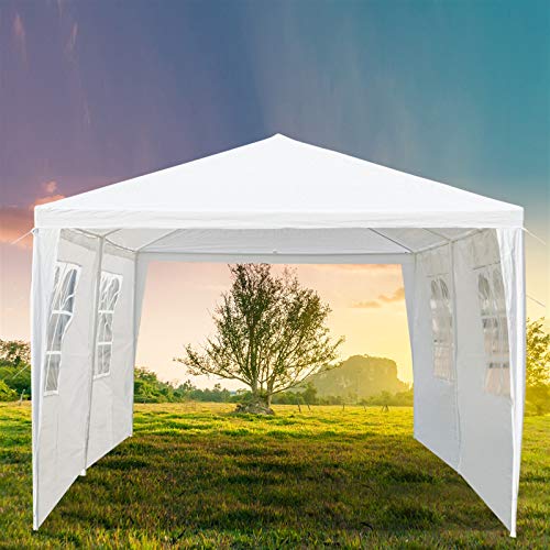 Outdoor Party Tent, Portable Wedding Tent Patio Tent Garden Tent Carport Patio Gazebo BBQ Shelter, Heavy Duty Canopy Waterproof Anti UV Tent with 4 Removable Sidewalls (10 X 20 ft, White, US Stock)
