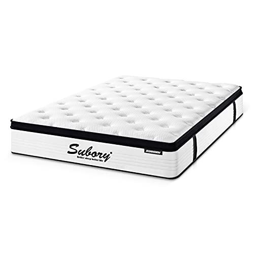 10 Inch Full Size Mattress,Subory Memory Foam Pocket Spring Hybrid Mattress in a Box/Medium Firm Double Support/white/10 Year Warranty