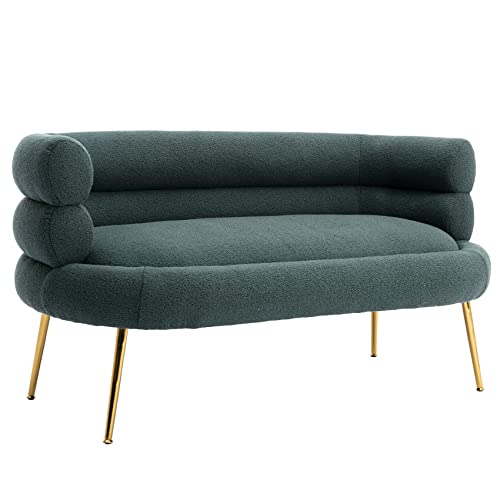 Dolonm Sofa Couch Small Loveseat Modern Mini Upholstered Couches Chair with Golden Leg for Living Room Bedroom Small Space, Emerald Green
