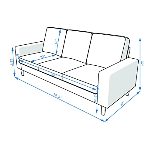 Sofa Couch 3 Seat Upholstered Sofa Couch Fabric Linen Sofa for Small Space, Living Room, Apartment, Brown