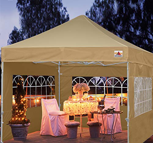 ABCCANOPY Ez Pop Up Canopy Tent 10x10 with Church Window Sidewalls, Party Tent-Series,Beige