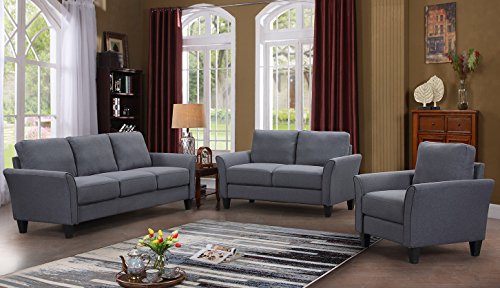 Harper & Bright Designs Living Room Set 3 Pcs Sofa Set Armchair Loveseat and Couch (Grey, Chair&Loveseat Chair&3-Seat Sofa)