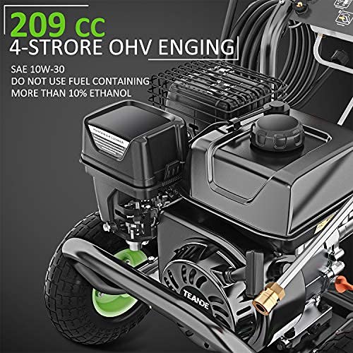 TEANDE 4200PSI Gas Pressure Washer, 209CC Gas Powered Pressure Washer, 3GPM Power Washer with 5 Adjustable Nozzles, Dual soap Tank (Black)