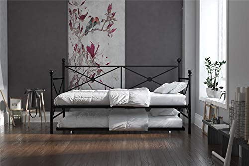 DHP Lina Metal Daybed with Trundle, Twin Size Sofa Bed Frame, Black