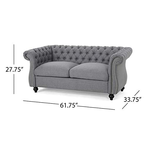 GDFStudio Christopher Knight Home Kyle Traditional Chesterfield Loveseat Sofa, Gray and Dark Brown, 61.75 x 33.75 x 27.75