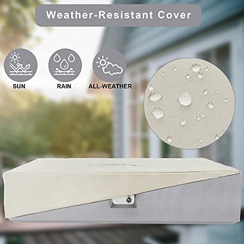 UPHA 56'' Patio Propane Gas Concrete Fire Pit Table, Rectangular with Weather-Resistant Pit Cover, 50000 BTU Auto-Ignition Fire Table , Free Lava Rocks, 56''L x 28''W x 12.8''H, Light Grey