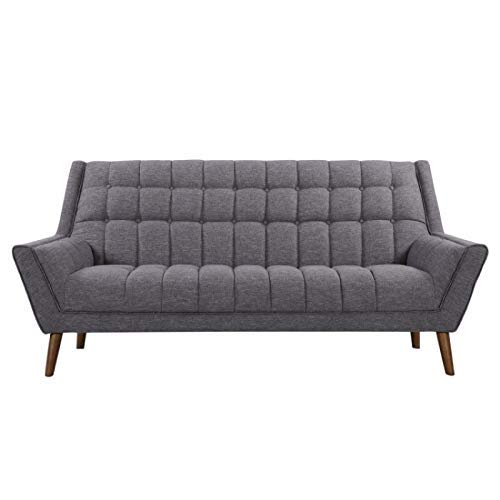 Armen Living Cobra Sofa in Dark Grey Linen and Walnut Wood Finish