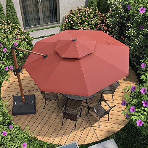 PURPLE LEAF 11ft Patio Umbrella Outdoor Round Umbrella Large Cantilever Umbrella Windproof Offset Umbrella Heavy Duty Sun Umbrella for Garden Deck Pool Patio, Brick Red