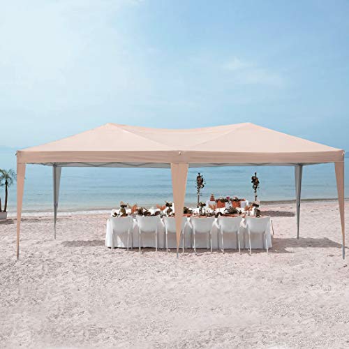 Quictent Privacy 10x20 ft EZ Pop Up Canopy Tent Party Tent Outdoor Event Gazebo with Sidewalls 100% Waterproof-(Beige)