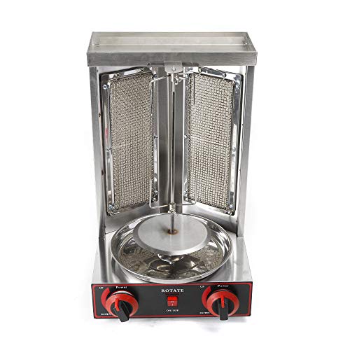 110V Automatic Rotation Gyro Rotisserie Propane Gas Vertical Broiler Gyro Meat Rotisserie Spinning Grill with Stainless Steel Pan
