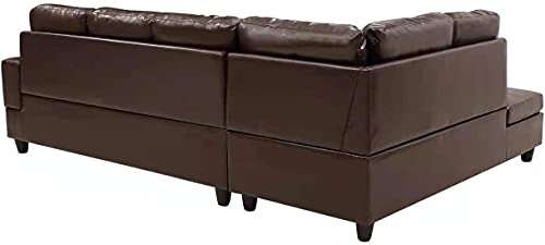 GAOPAN 2021 Faux Leather Sectional Sofa Easy to Assemble with Tufted Cushions for Home Living Room Furniture Set,L-Shape 5 Seater PU Couch W/Right Chaise Lounge and Storage Ottoman, Brown