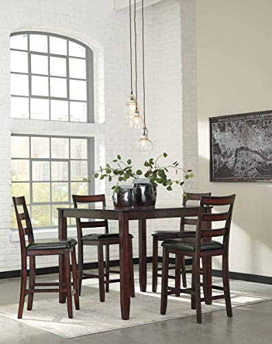 Signature Design by Ashley Coviar Counter Height Dining Room Table and Bar Stools (Set of 5), Brown