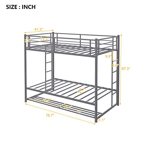 Harper & Bright Designs Twin Over Twin Bunk Beds with Storage, Metal Bunk Bed Twin with Ladder and Safety Rail for Boys, Girls, Kids, Young Teens and Adults (Grey, Twin Bunk with Storage)