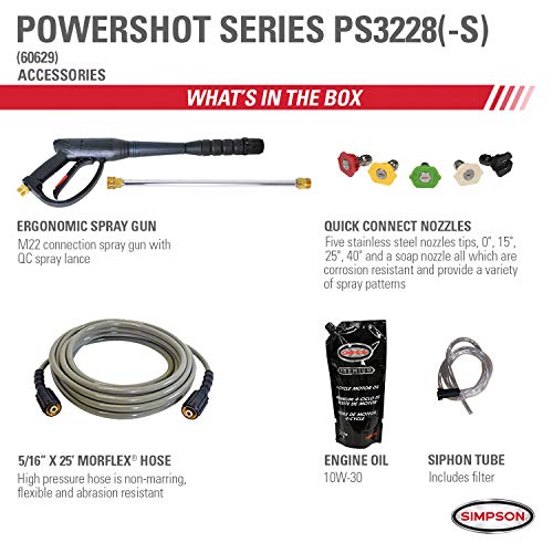 SIMPSON Cleaning PS3228 PowerShot Gas Pressure Washer Powered by Honda GX200, 3300 PSI at 2.5 GPM, Black