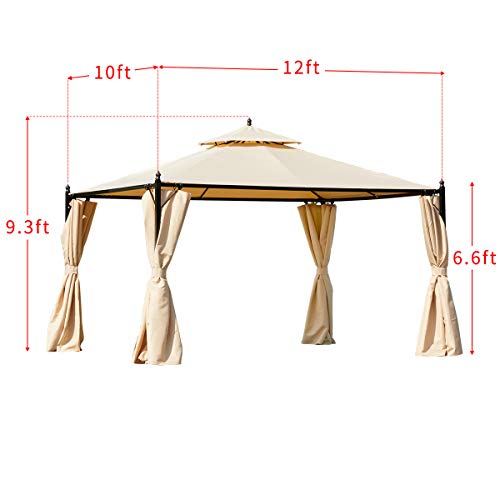 MELLCOM Canopy Gazebo 10x12 FTOutdoor Gazebo with Vented Soft Top and Steel Framefor Backyard,Party Beige