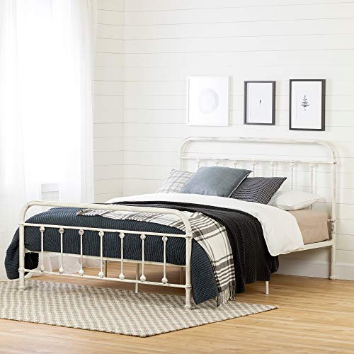 South Shore Prairie Metal Platform Bed-Queen-White Shabby Chic