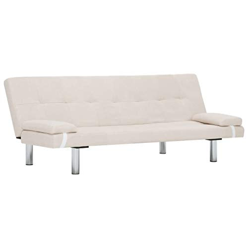 Sofa Bed with Two Pillows, Convertible Folding Lounge Couch Sectional Living Room Furniture Set Cream Fabric