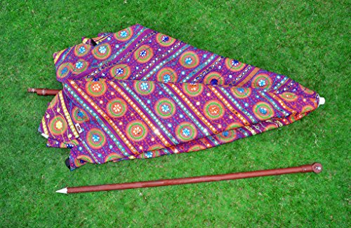 Lalhaveli Decorative Embroidered Outdoor Umbrella 8 Ribs Offset Patio Umbrella Easily Open, Purple