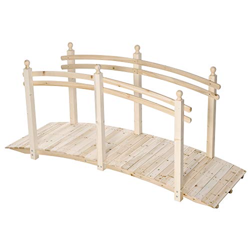 Outsunny 7.5' Fir Wood Garden Bridge Arc Walkway with Side Railings, Perfect for Backyards, Gardens, & Streams, Natural
