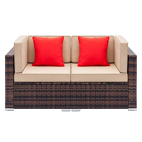 Weaving Rattan Sofa Set with 2pcs Corner Sofas Brown Gradient - for Living Room, Modern Contemporary Home Studio Furniture