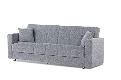 BEYAN Niagara Collection Modern Fold Out Convertible Sofa Bed Sleeper with Storage Space, Includes 2 Pillows, Gray