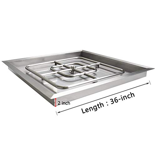 onlyfire Stainless Steel Square Fire Pit Burner with Pan, 36-inch