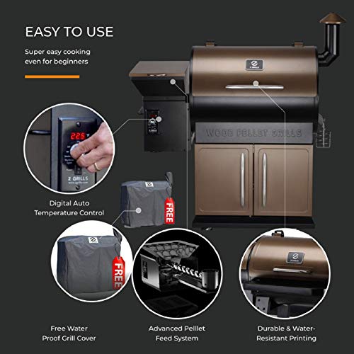 Z Grills ZPG-700D 2020 Upgrade Wood Pellet Grill & Smoker, 8 in 1 BBQ Grill Auto Temperature Control, inch Cooking Area, 700 sq in Bronze, 700 sq inch Cooking Area