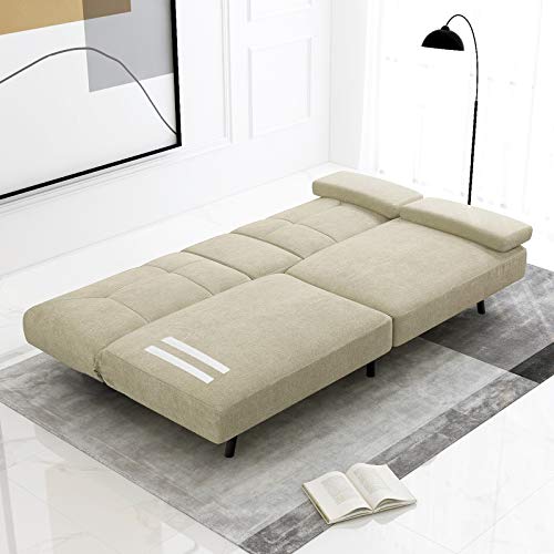 Futon Sofa Bed, Modern Convertible Futon Sleeper Couch Daybed with with 2 Cup Holders, Removable Memory Foam Armrests for Studio, Apartment, Office,Living Room, Sage Grey