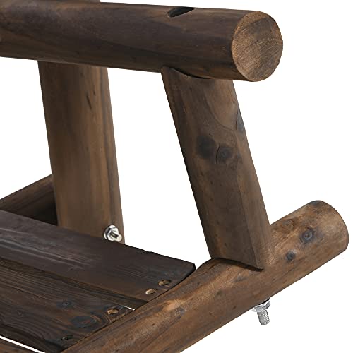 Outsunny 6.5' Outdoor Rustic Loveseat Solid Wood Natural Log Garden Swing Carbonized