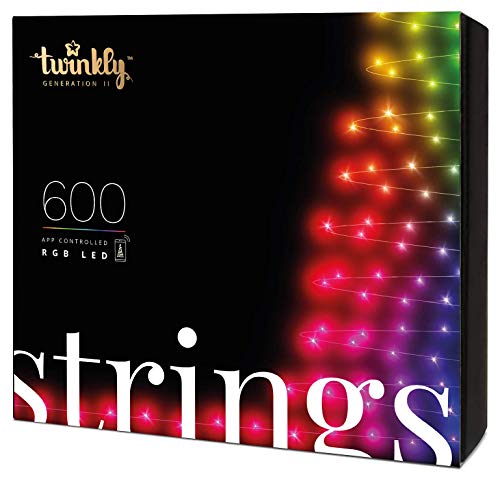 Twinkly - TWS600STP 600 RGB Multicolor LED String Lights - App-Controlled LED Christmas Lights with Green Cable (157.5ft) - IoT & Razer Chroma Enabled - Indoor/Outdoor Party Decorations