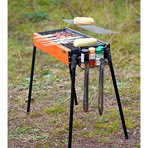 portable barbecue grill Outdoor Camping Courtyard Picnic Roast Meat Home Charcoal Grill Portable Travel Folding BBQ Grill with Storage Bag and Non-Stick Frying Pan，27.4