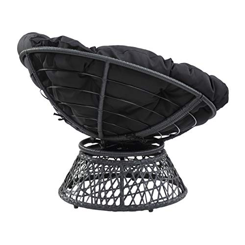 OSP Home Furnishings Wicker Papasan Chair with 360-Degree Swivel, Grey Frame with Black Cushion
