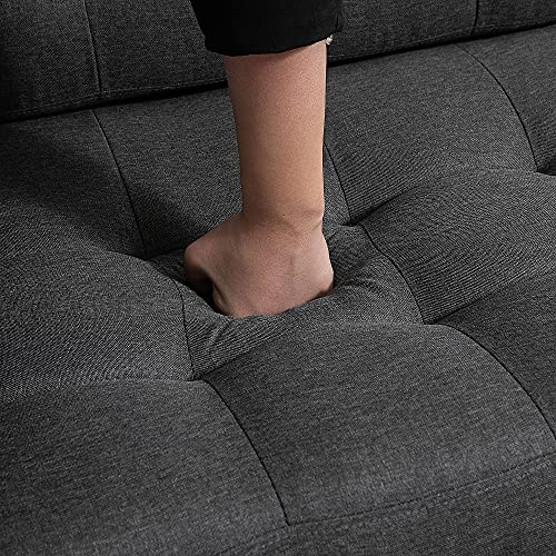 HOMCOM Linen Fabric Convertible Sofa Bed with Button Tufted Back Design, Adjustable Angles and Wood Legs, Grey