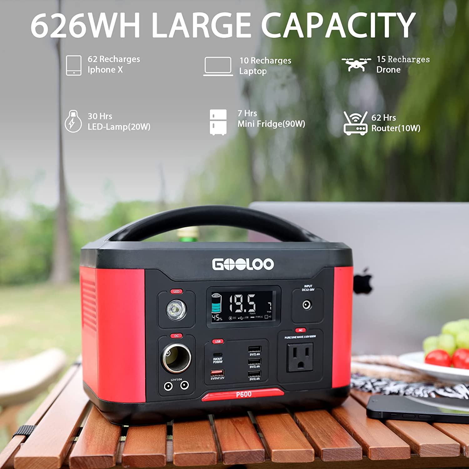 GOOLOO P600 626Wh 110V/600W Portable Power Station Solar Generator New